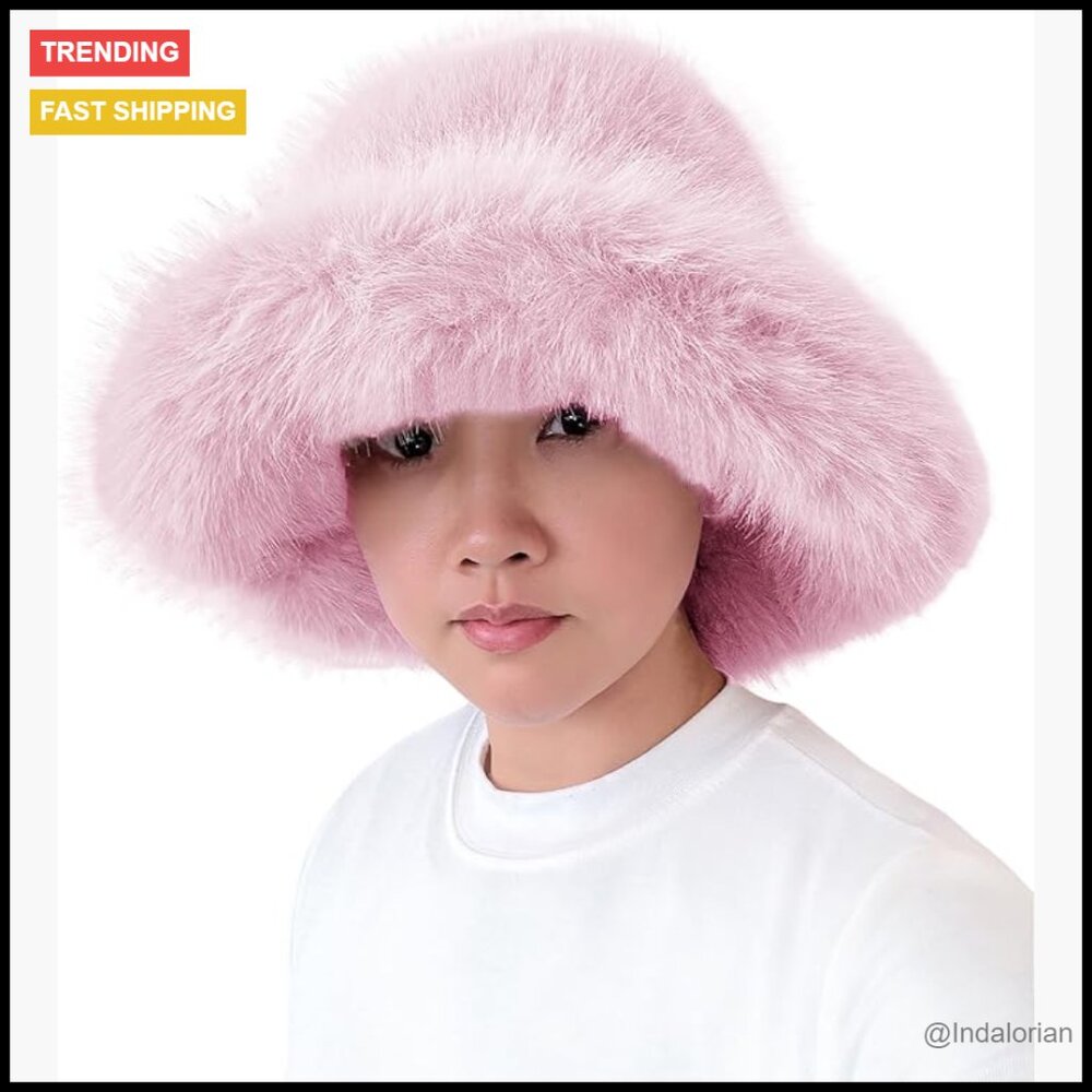 Oversized Faux Fur Bucket Hat Winter Warm Chic Moldable Brim Y2k Style